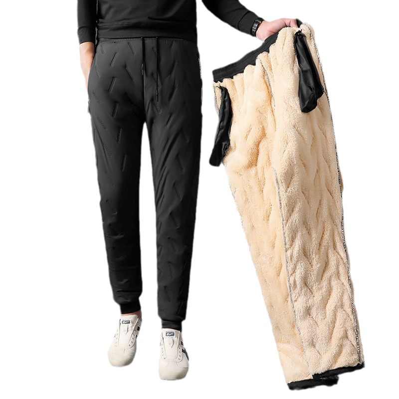 Pantalones deportivos engrosados forrados con forro polar cálido pantalones casuales impermeables a prueba de viento sueltos de los hombres pantalones de algodón ropa exterior pantalones de chándal de lana de cordero