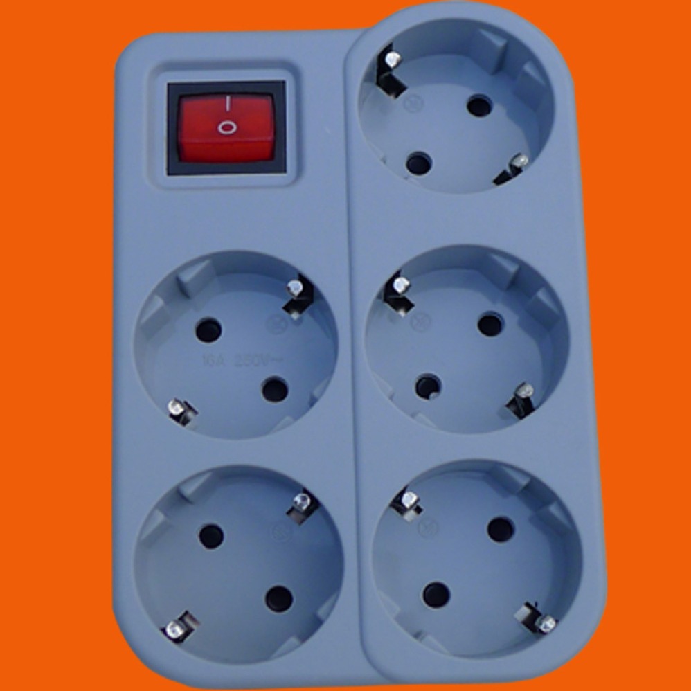 供应一转五带接地带开关欧式多孔转换插座(E6005EP)