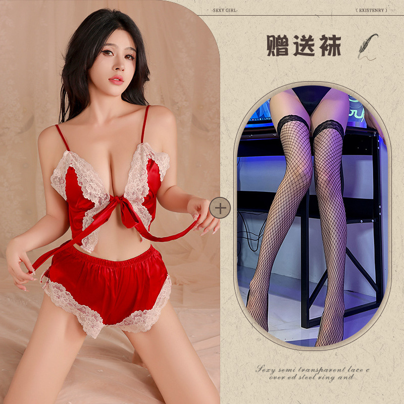버건디 + 블랙 망사 스타킹