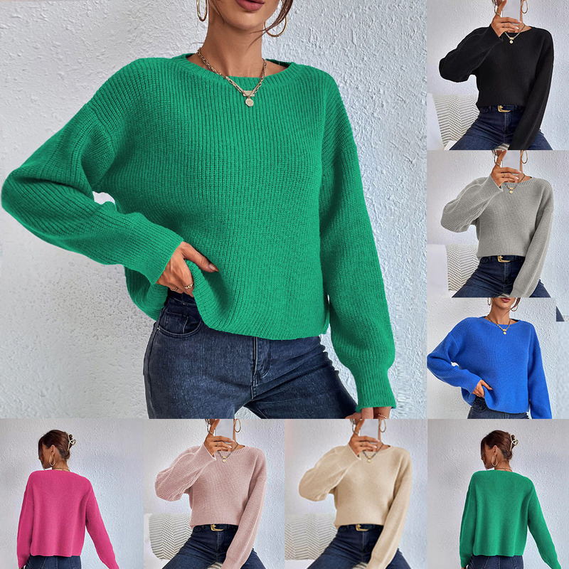 2025 New Autumn and Winter Export Knitwear Short Cross-Border Amazon Loose Long-Sleeved Viscose Women's Knitwear