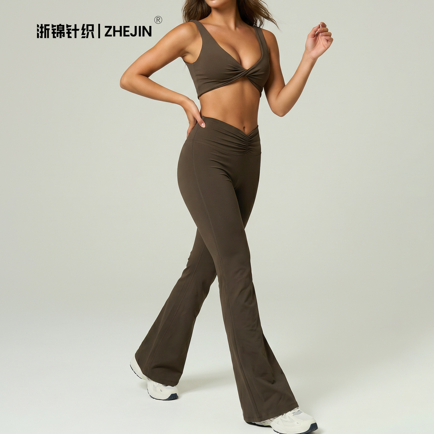 Ropa interior deportiva para exteriores, ropa de yoga, pantalones de pierna ancha, camiseta sin mangas con almohadillas para el pecho, sujetador deportivo, pantalones largos acampanados, conjunto de yoga. image 5