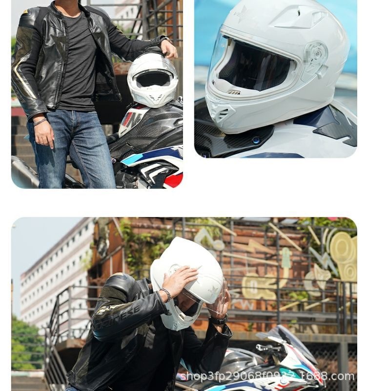 American Vega Motorcycle Helmet for Men and Women, Bluetooth Racing Helmet, Four-Season Sun Protection Full-Face Helmet, Retro Motorcycle Helmet with Large Tail Wing, 3C