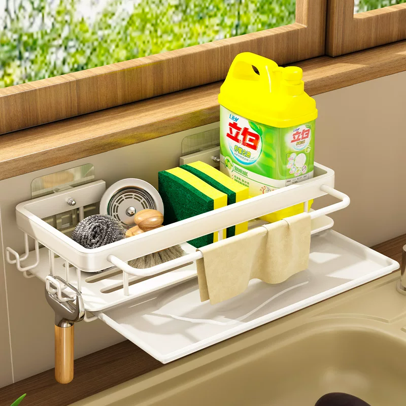 Rag kitchen storage rack free punching storage shelf wall -mounted seasoning rack home drain basket water tank artifact