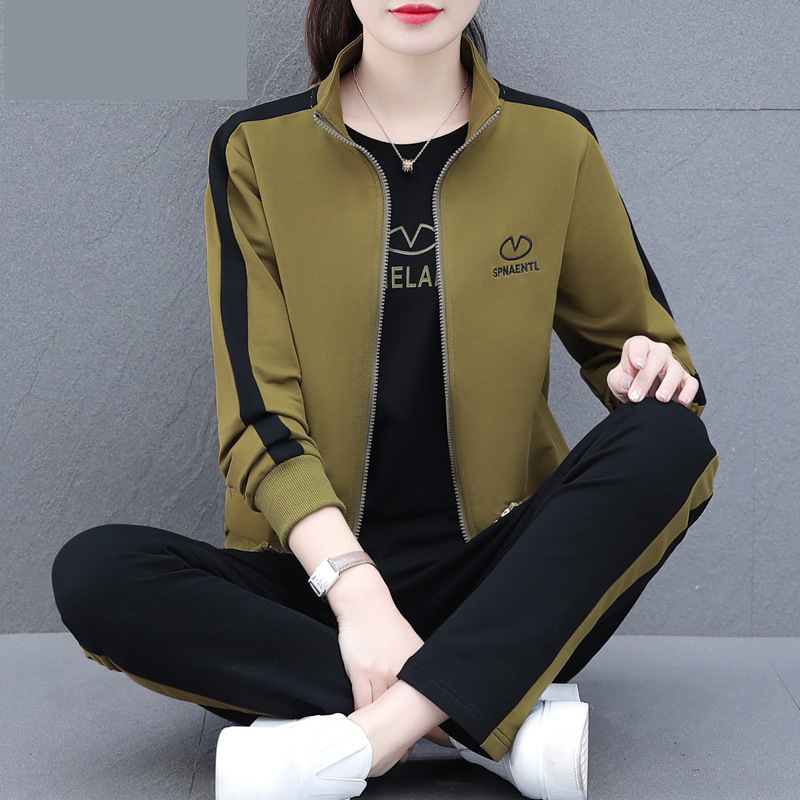时尚中年妈妈春装外套洋气上衣中老年运动服套装女春秋款三件套|undefined