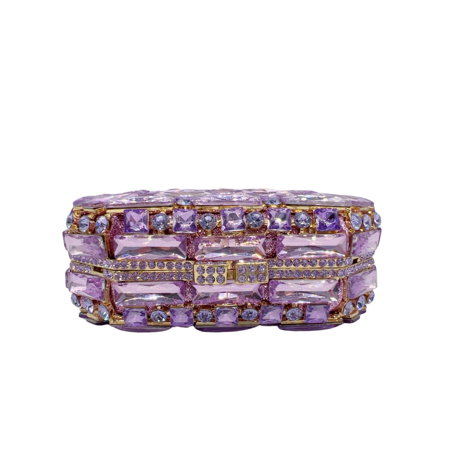 Túi clutch dạ tiệc hộp vuông nhỏ đính đá lấp lánh — Hoa violet, Màu hồng, Màu bạc, Màu xanh ngọc chi tiết 6
