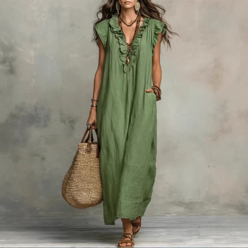 European and American Independent Websites Amazon Aliexpress 2026 Spring and Summer New Bohemian Flutter-Sleeve Floor-Length Dress European and American Independent Websites Amazon Aliexpress 2026 Spring and Summer New Bohemian Flutter-Sleeve Floor-Length Dress