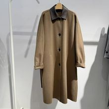 现货2025冬季新款驼色皮领宽松中长款配腰带大衣外套女 5FB270461