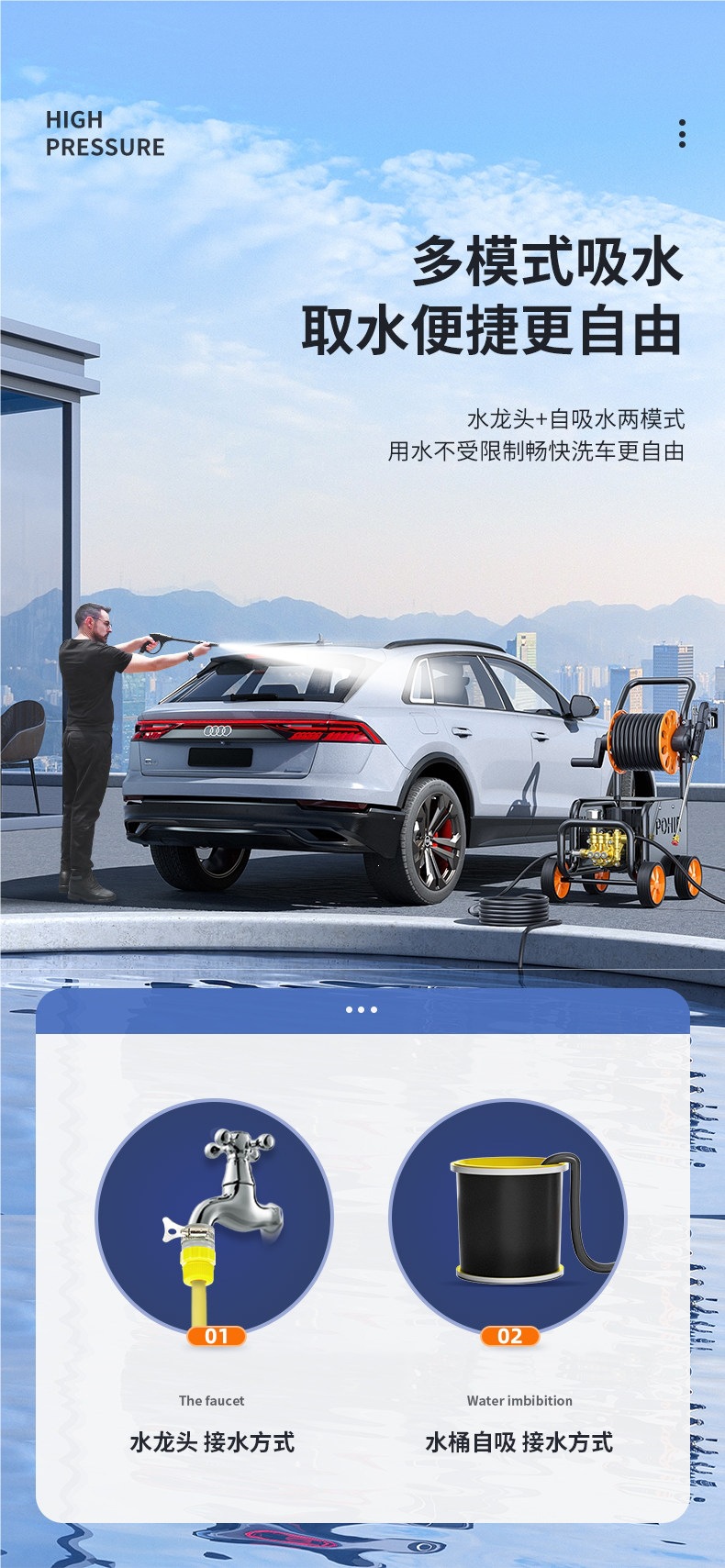 26 New Model Car Washing Machine 220V High-Pressure Household High-Power Industrial Water Gun Commercial Super Strong Pressure Booster for Cleaning Floors