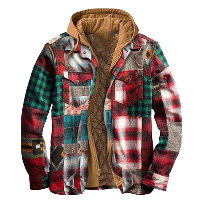 El comercio exterior de los hombres populares de ropa europea y americana de otoño e invierno engrosada de algodón acolchado abrigo floral de manga larga chaqueta con capucha suelta chaqueta