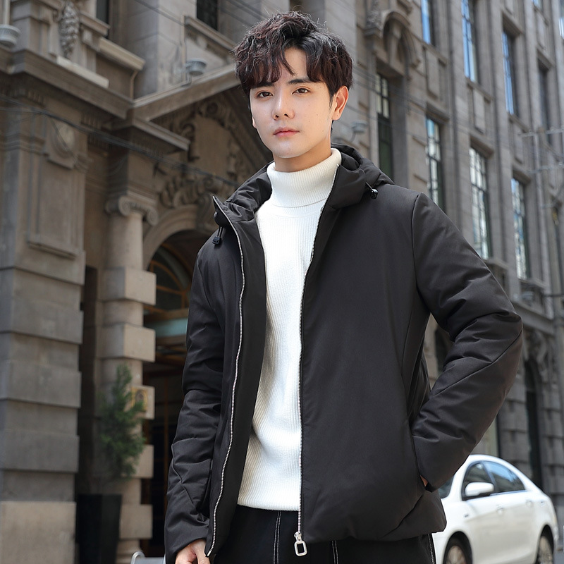 Men's down jacket, winter thickened, warm, white duck down, solid color, versatile, suitable for students, teenagers, factory workers, men.