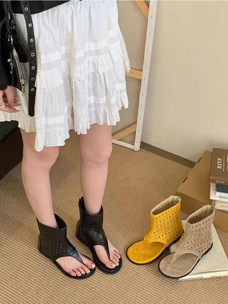 French-style Flat Thong Sandals Breathable Roman Sandals Women_voghion.com
