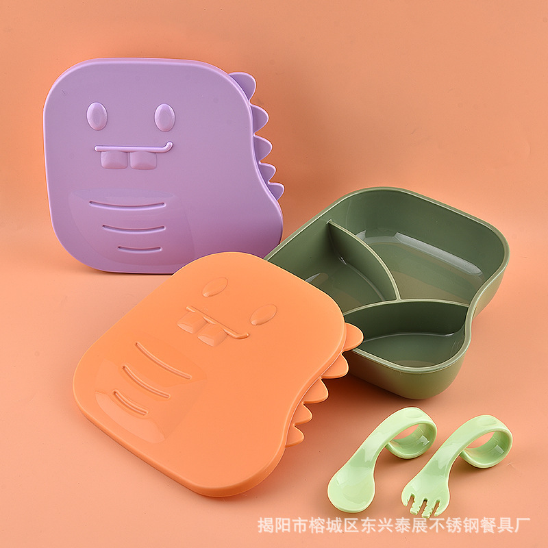 Cartoon Children's Dinner Plate Lunch Box Lunch Box with Suction Cup Supplementary Food Spoon Fork suit Baby Dinner Plate