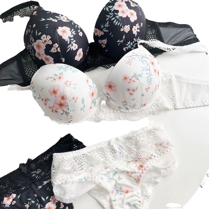 Cute teen girl bra, sexy set, push up bra, lace underwear, floral print, plus size