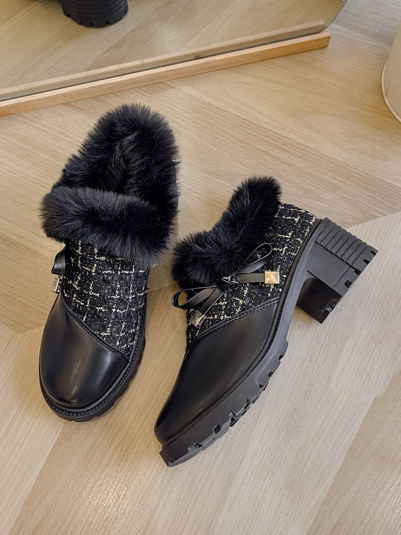 Autumn and winter new round head thick heel women's cotton boots and warm Martin boots_voghion.com