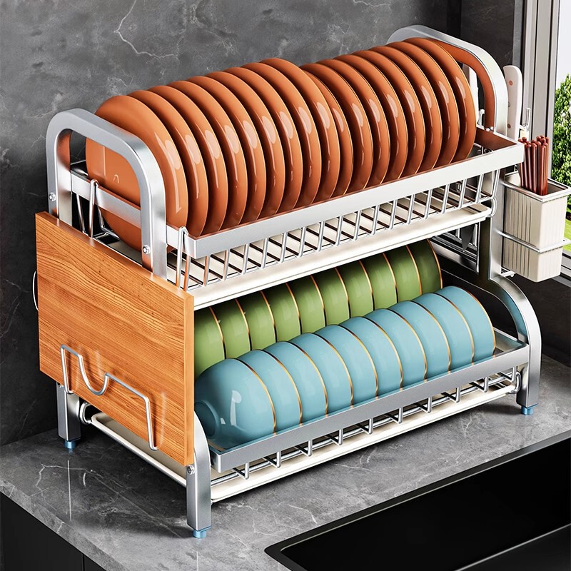 Stainless Steel Dish Rack Multi-Layer Drainable Dish Storage Kitchen Multifunctional Storage Rack Home Countertop Tableware Organ