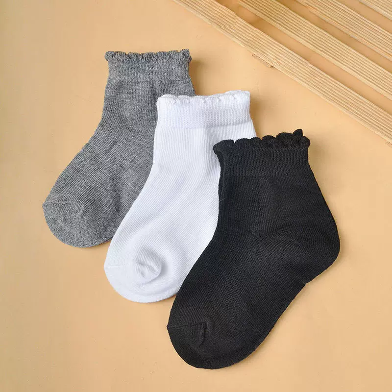 女童花边袜子秋冬款透气表演袜白色棉袜儿童公主袜中大童学生白袜