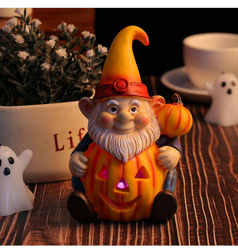 Home & Garden holding pumpkin old man goblin luminous ornaments novel garden dwarf decoration resin craft ornaments_voghion.com