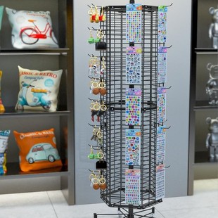 Metal Floor Four-sided Six-sided Stationery Store Toy Jewelry Keychain Sticker Holder Hexagon Rotating Frame Mesh Rack