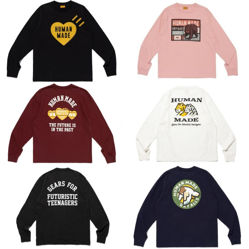 Japanese Trendy Brand Human 2025 Autumn and Winter Heavyweight 300g Hm Long-Sleeve T-Shirt for Women, Loose Couple Print Japanese Trendy Brand Human 2025 Autumn and Winter Heavyweight 300g Hm Long-Sleeve T-Shirt for Women, Loose Couple Print