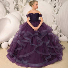 亚马逊速卖通欧美长款花童礼服走秀钢琴演出服生日公主礼服裙批发