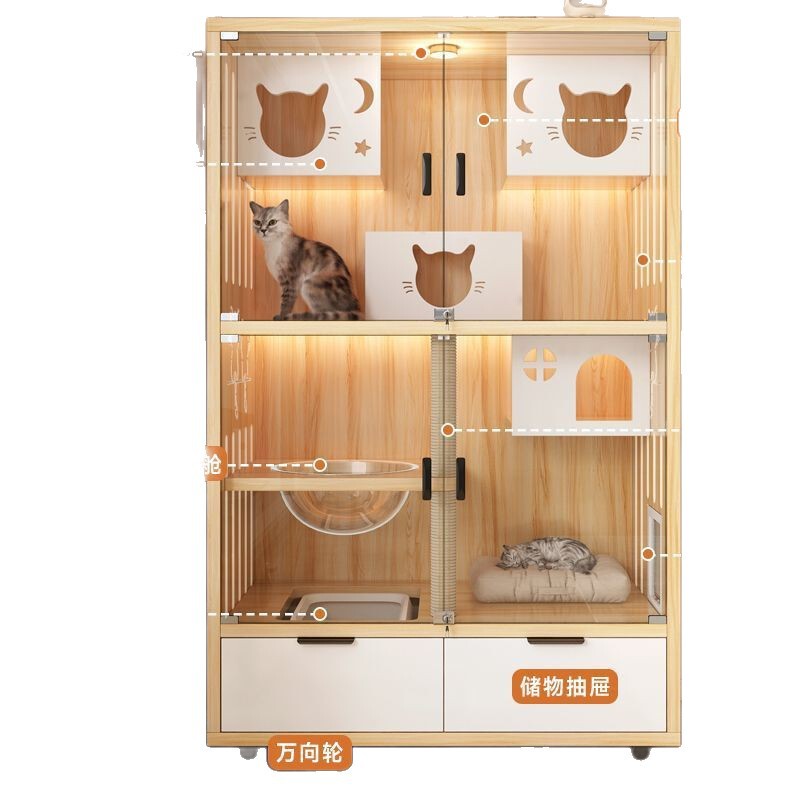 猫ハウス、猫キャビネット、猫ヴィラ、猫の巣、猫ハウス、特大フリースペース、猫ハウス、無垢材猫ケージ、家庭用屋内|undefined