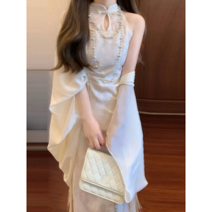 New Chinese Style National Style Outfit, a Complete Set of Light Luxury and High-End Cheongsam Dress and Shawl Two-Piece Suit 2025 Spring