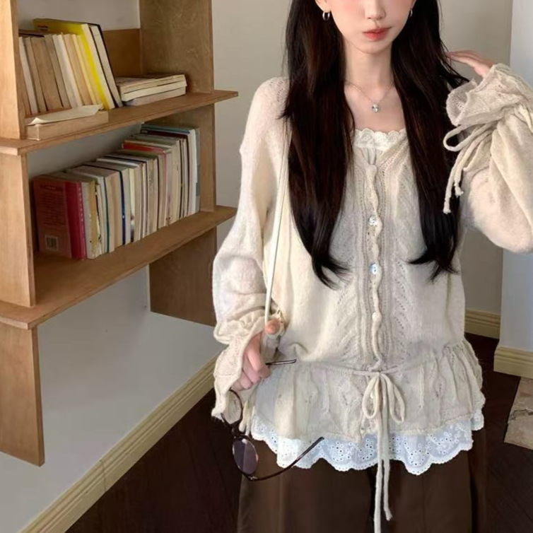 慵懒软糯抽绳V领显瘦针织开衫+无袖 吊带背心2025秋季百搭|undefined