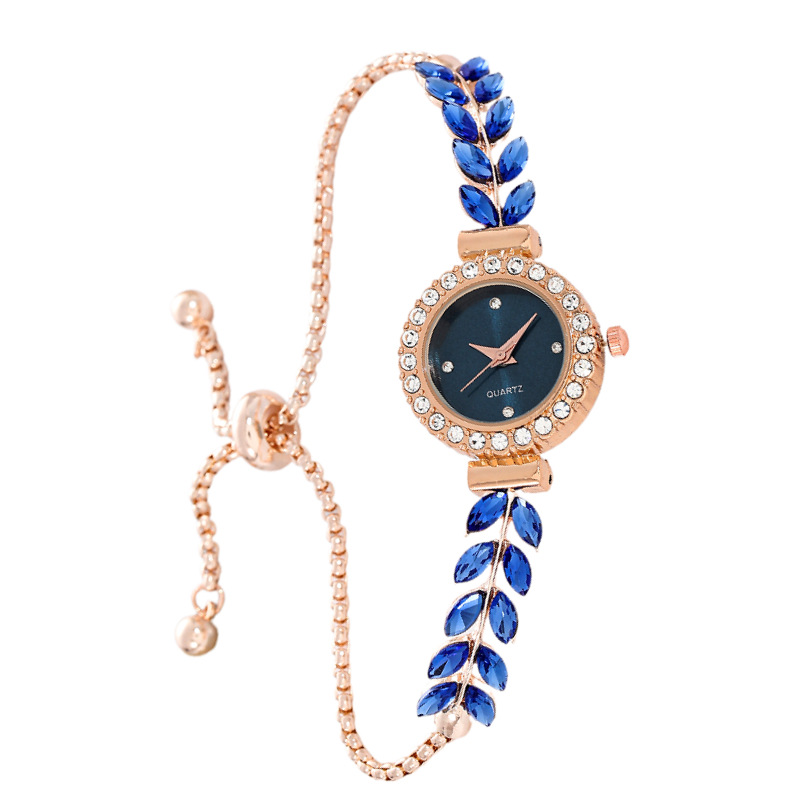 Nueva hoja de moda Correa fina diamante redondo reloj de mujer pull-out ajustable reloj de pulsera reloj de cuarzo de mujer al por mayor