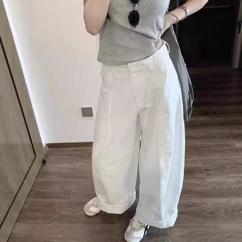 宽松时尚直筒裤子小个子韩系慵懒松弛感酷飒风白色工装阔腿裤女夏|undefined
