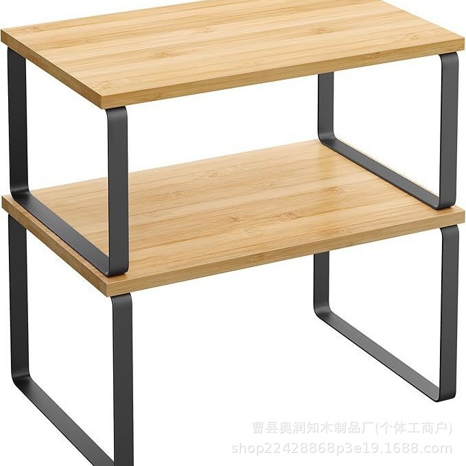 Bamboo and wood color + black iron frame two-piece set