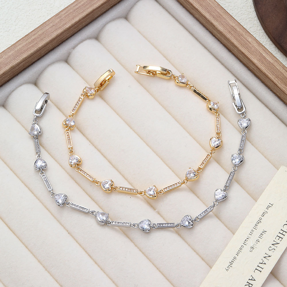 Pulsera de verano para mujer, popular, de alta gama, de cobre puro, sencilla, elegante y única, con piedras de circonita en forma de corazón._voghion.com