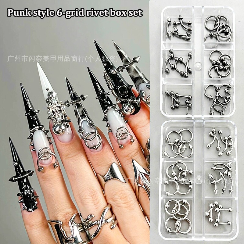 Shine·Nail Art Accessories Punk Style Retro Chrome Heart Nail Decorations Dark Series Silver Metal Nail Piercings Shine·Nail Art Accessories Punk Style Retro Chrome Heart Nail Decorations Dark Series Silver Metal Nail Piercings