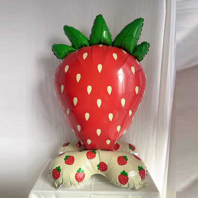 Cross-border new large base strawberry shaped aluminum balloon standing clown balloon birthday photo props decoration