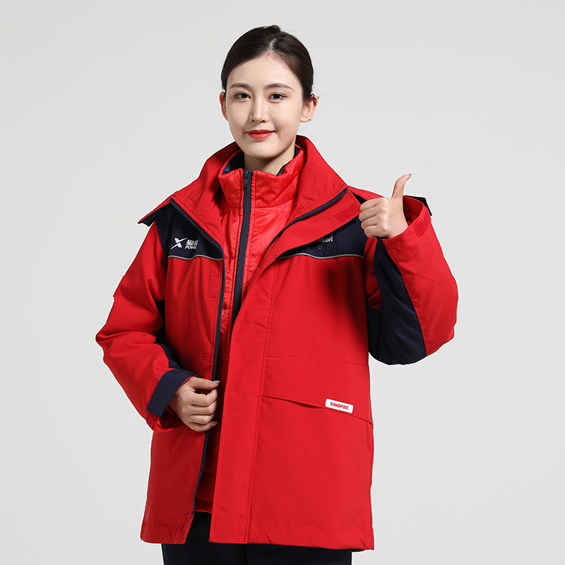 中石化新款冬季棉服防静电工作服中国石化加油棉衣工装套装加厚