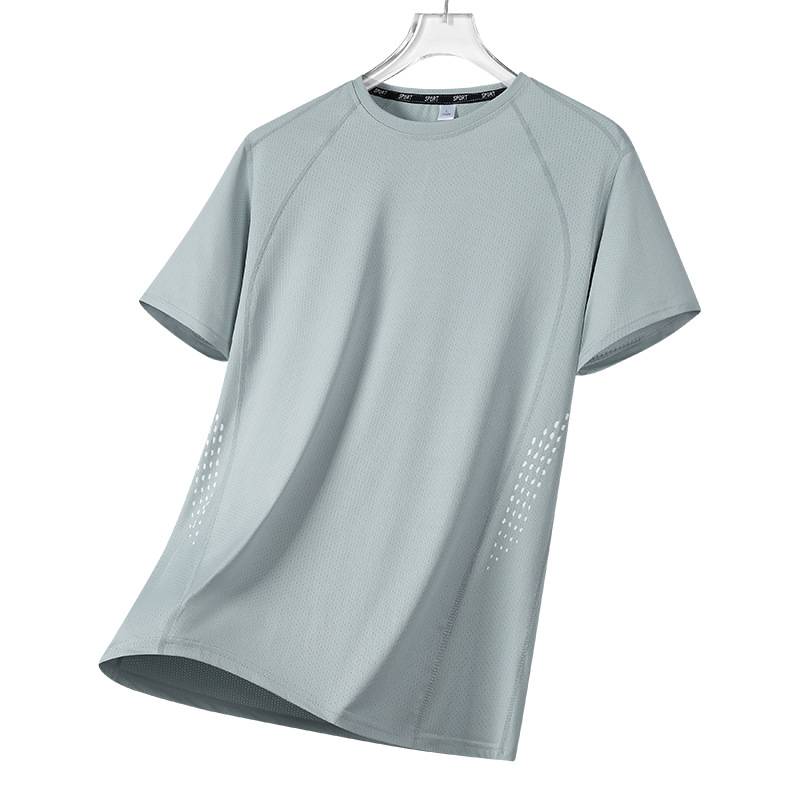 Camiseta de manga corta de secado rápido de seda de hielo de cuatro agujas y seis líneas para hombre