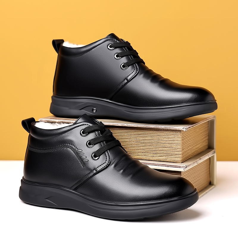 Zapatos de algodón de hombre 2024 invierno nuevo terciero calentamiento grueso piel en uno de zapatos de cuero casuales de alta altura botas de nieve para hombre