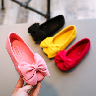 Bow-Knot New Kidsren's Sweet Flats, One-Leg Suede Bean Shoes, Size 21-30