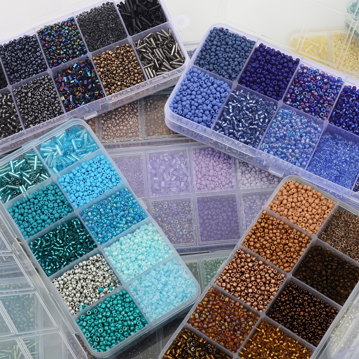 Cuentas de arroz 10 cuadrícula multicolor caja clásica de cuentas sueltas sequinilla pulsera pendientes DIY accesorios joyería al por mayor