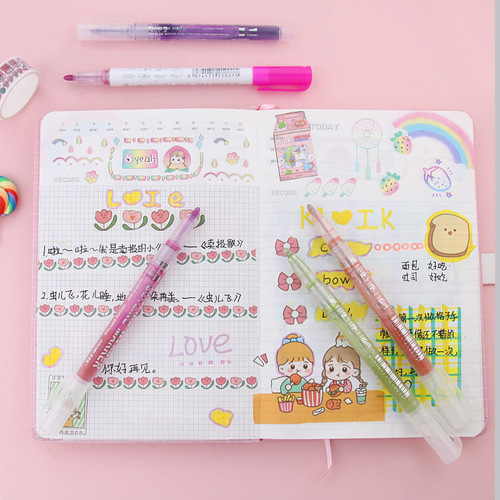 Dual-Color Dual-Line Outline Pen Glitter Pen Student DIY Marking Pen Children's Doodle Painting Creative Handout Report Pen