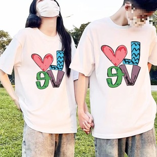 Street-Style Couple Outfit High-End Pure Cotton T-Shirt for Women, New Summer Special Clothing for Dating Love Korean Version Trendy Top