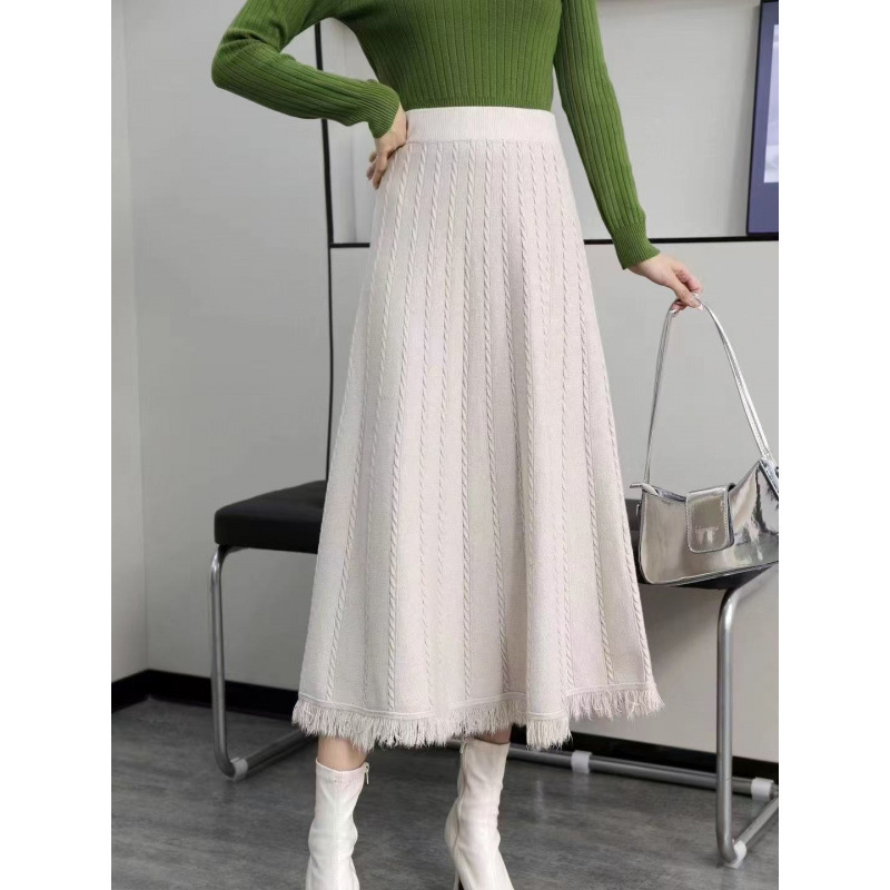Slim-Fit Slimming Tassel 2024 New Style Western Style Autumn and Winter Knitted Long Skirt Slimming All-Match High Waist A- Line