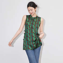 2509807-新中式国人丝香云纱洋气无袖马甲宽松遮肉上衣南油女夏款