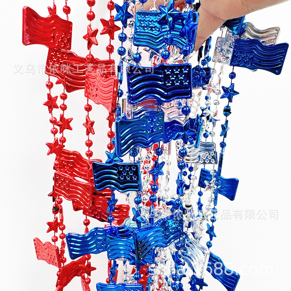 Collar del Día de la Independencia Collar del Día Nacional de los Estados Unidos Decoración del festival Cadena de cuentas Fiesta Fiesta Colgante de plástico Collar transfronterizo
