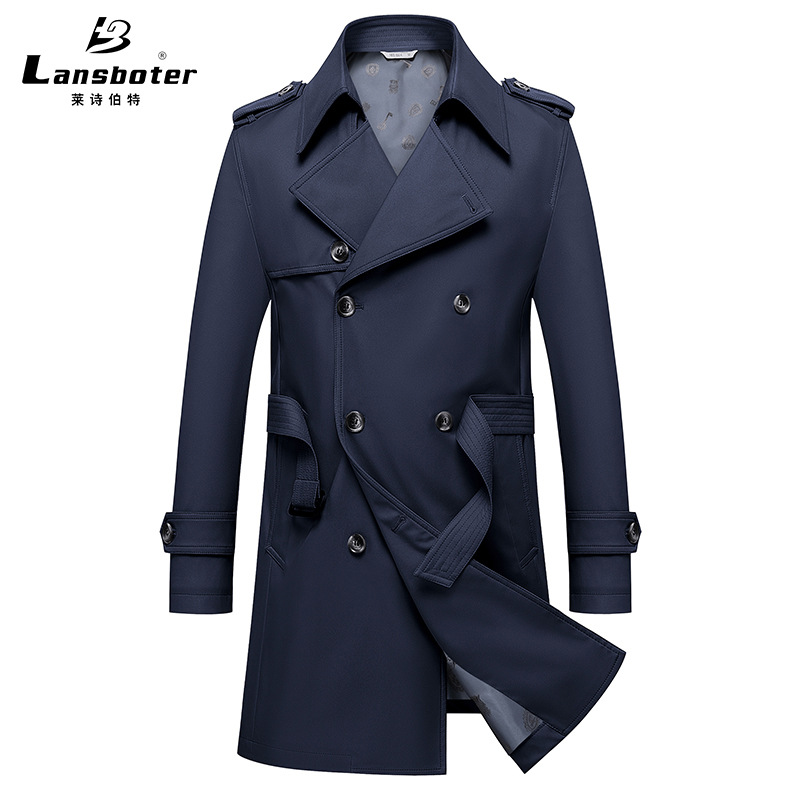 Abrigo de trinchera de calidad para hombre de primavera y otoño para hombre de longitud media gabardina de doble botonadura para hombre image 4