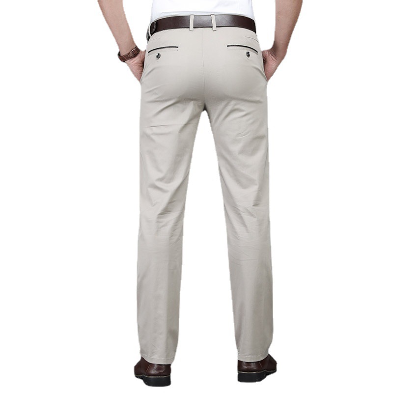 Pantalones casuales elásticos para hombres de mediana edad, pantalones rectos holgados para hombre, pantalones transpirables y suaves para las cuatro estaciones, pantalones de negocios formales para hombre.
