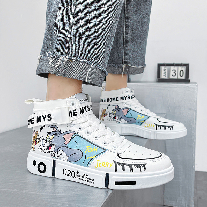 Dibujos animados de dibujos animados al por mayor gato y ratón de dibujos animados nombre conjunto Zapatos altos zapatos blancos casuales pareja estudiante deportes tablero zapatos