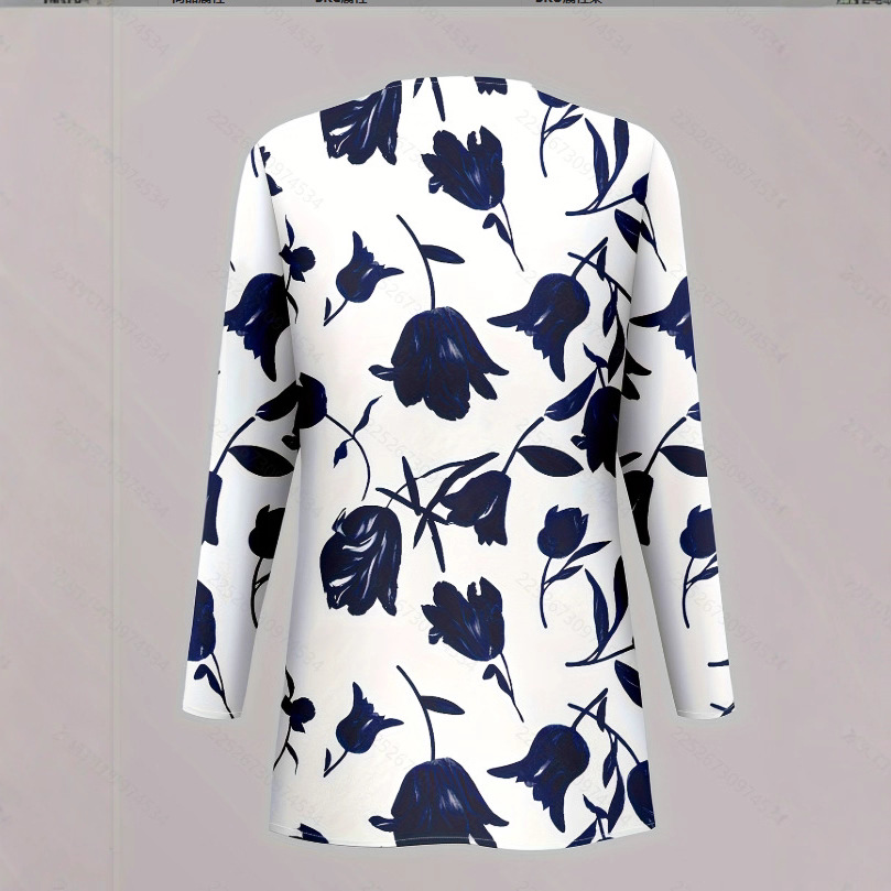 Printed Design Five-quarter Sleeve Wide-leg Pants Three-piece Set