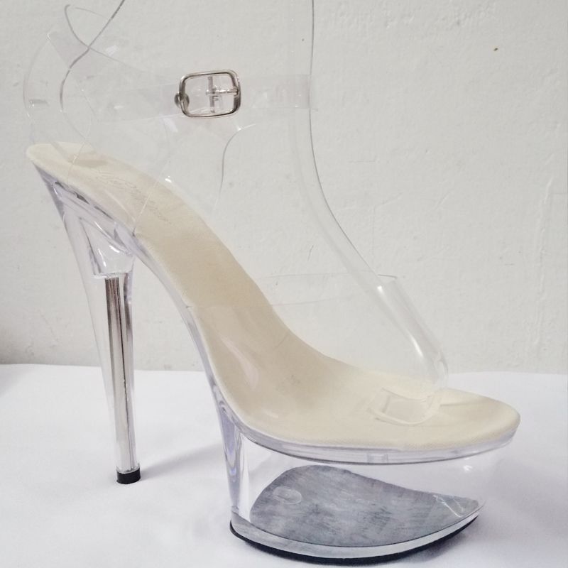 Zapatos de cristal red rojo 15cm sandalias de talón alto zapatos transparentes cos modelo de coche T zapatos de desfile zapatos