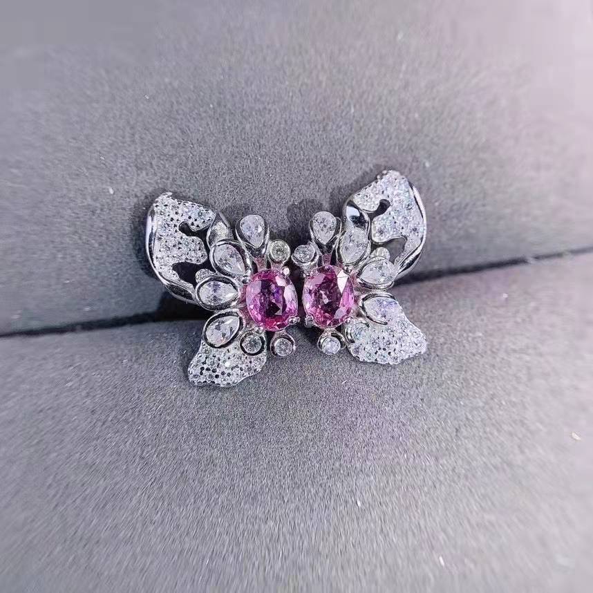 Korean Pink Diamond Butterfly Copper Stud Earrings display picture 5