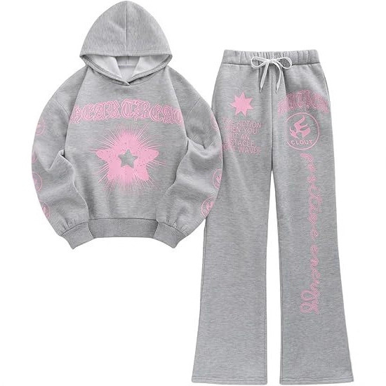 GORGLITTER 跨境新款Y2k潮流时尚字母和星星印花卫衣卫裤男女同款|undefined